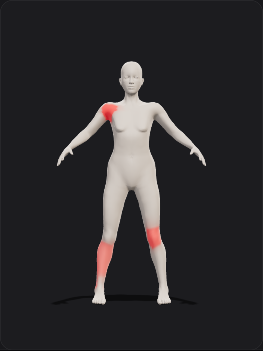 A figura do corpo na tela de avaliação, com marcas de dor registradas.